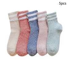 5 пар, удобные осенне-зимние уплотненные Женские аксессуары для носков средней длины, теплые модные мягкие повседневные эластичные хлопковые смеси в стиле ретро