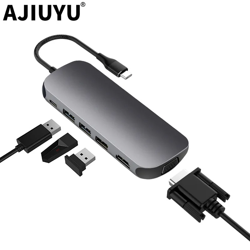 AJIUYU usb-хаб C концентратор для нескольких USB 3,0 HDMI адаптер док-станция для MacBook Pro Air Аксессуары USB-C type C 3,1 разветвитель порт USB C концентратор