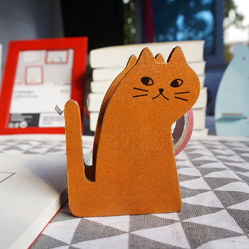 2 шт./Набор Kawaii Cat форма деревянная Лента Диспенсер милый скотч резак инструмент школьные принадлежности Канцтовары высокое качество
