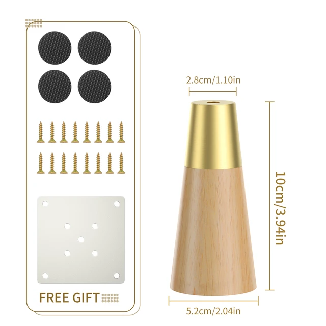 1Pcs 10-20cm Straight feet Solid Wood Furniture Legs,With Pure Copper Protective, For Cupboard Sofa legsTable Fittings Oak Feet straight 10cm