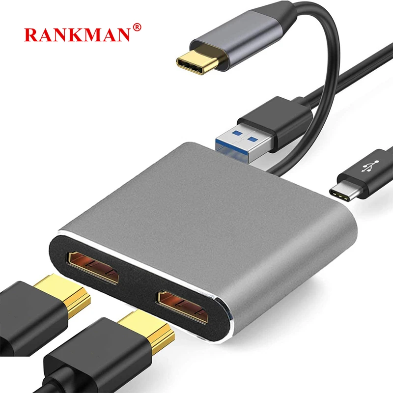 Адаптер Rankman Type C Thunderbolt 3-HDMI-совместимый с двумя USB 3 0 для Macbook Samsung S20 Dex Xiaomi 10 Zenbook TV