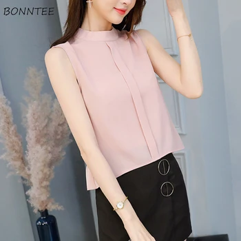 

Blouses Women Summer Loose Leisure Solid Chiffon Breathable Ladies All-match Sleeveless Blouse Korean Style Simple Womens Daily