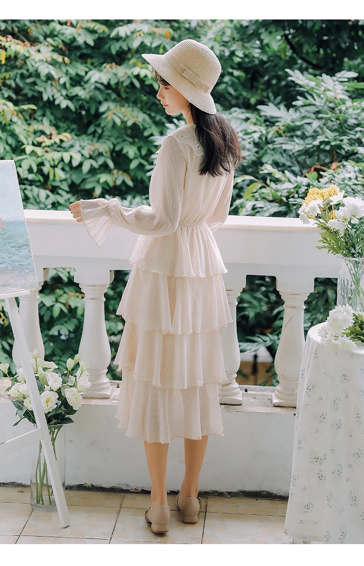 Абрикосовое, Зеленое Шифоновое Платье в японском стиле Mori Girl Ретро Vestidos женские кукольный воротник с длинными рукавами элегантные платья S M L