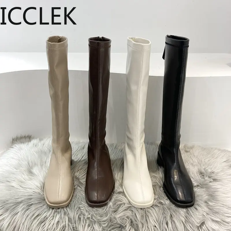 Designer Square Toe Chunky Women Shoes 2021 Autumn Winter Motorcycle Ankle Snow Warm Goth Knee High Fashion Gladiator Botas Lady