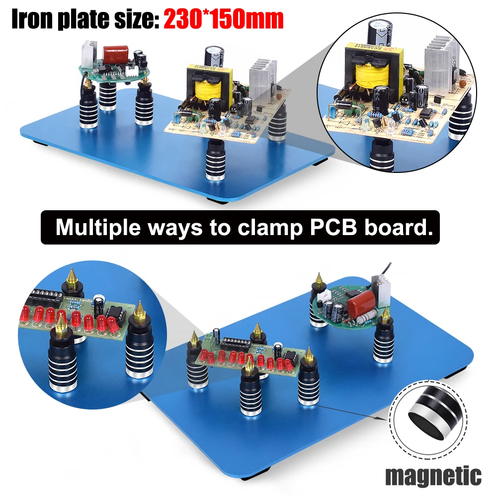 NEWACALOX PCB Fixture Clips Soldering Holder Third Hand Tool Magnetic Flexible Helping Hands with 3X LED Illuminated Magnifier 3