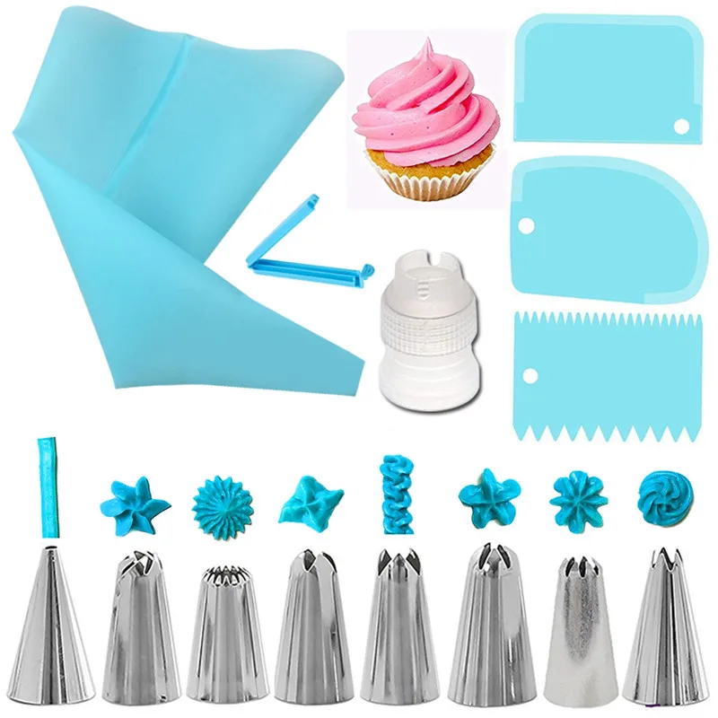 

14Pcs/Set Reusable Icing Piping Nozzles Set Pastry Bag Scraper Flower Cream Tips Converter Baking Cup DIY Cake Decorating Tools