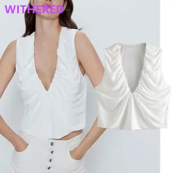 

Withered summer blouse women england office lady sleeveless pleated blusas mujer de moda 2020 short shirt womens tops and blouse