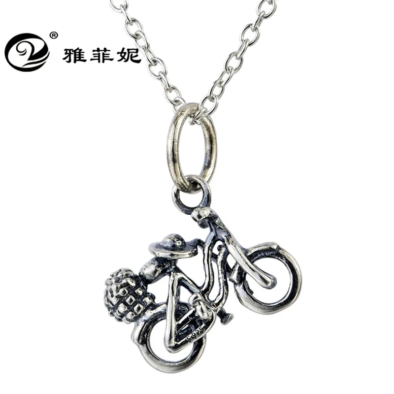 

925 Sterling Creative Accessories Bicycle Pendant Europe And America Retro Necklace Women's Hot Selling