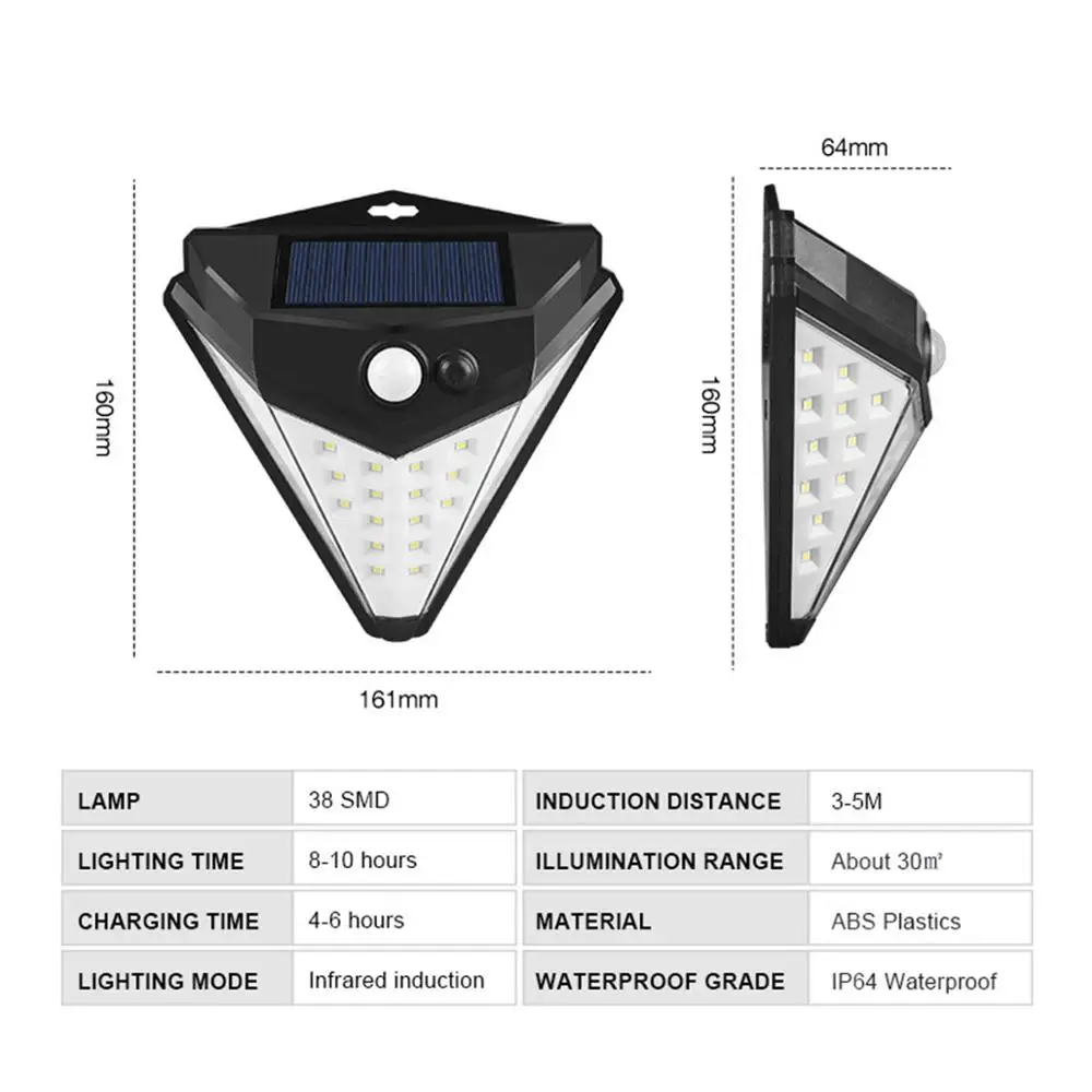 38 светодиодов солнечный светильник с датчиком движения 3 режима беспроводной солнечный светильник водонепроницаемый открытый сад уличный лестничный двор ночной Светильник