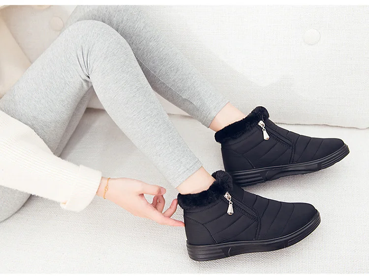 New Ankle Boots For Women Winter Boots Waterproof Boots Female Winter Shoes Women Boots Red Plush Snow Boots Fashion Zipper