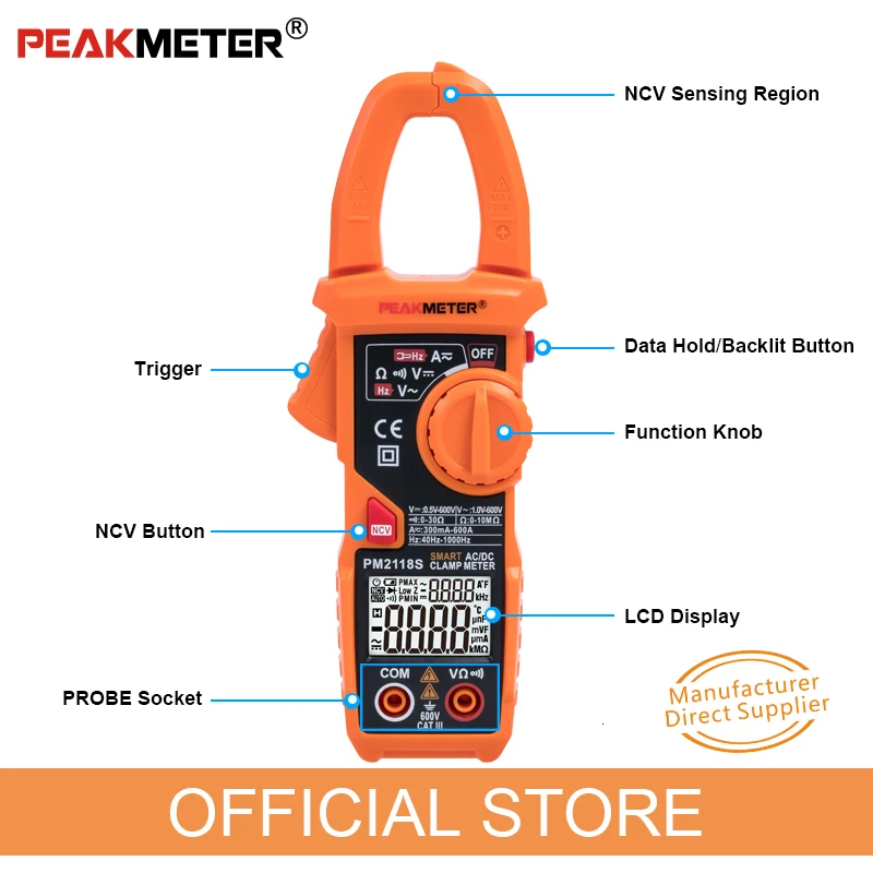 PEAKMETER портативный AC/DC клещи мультиметр умный AC Ток Сопротивление напряжения непрерывность измерения тестер с NCV