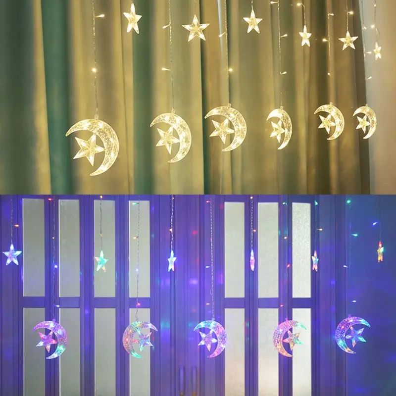 2.5m Curtain String Lights Star Moon Shape For Party Holiday Wedding Home Store Q84D