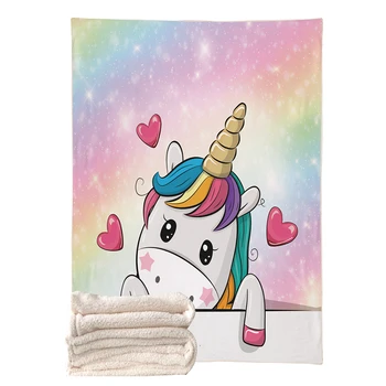 

Cartoon Unicorn Print Throw Blanket For Child Room Girl Boy Thick Velvet Fleece Warm Winter Square Blankets For Beds Sofa Cover
