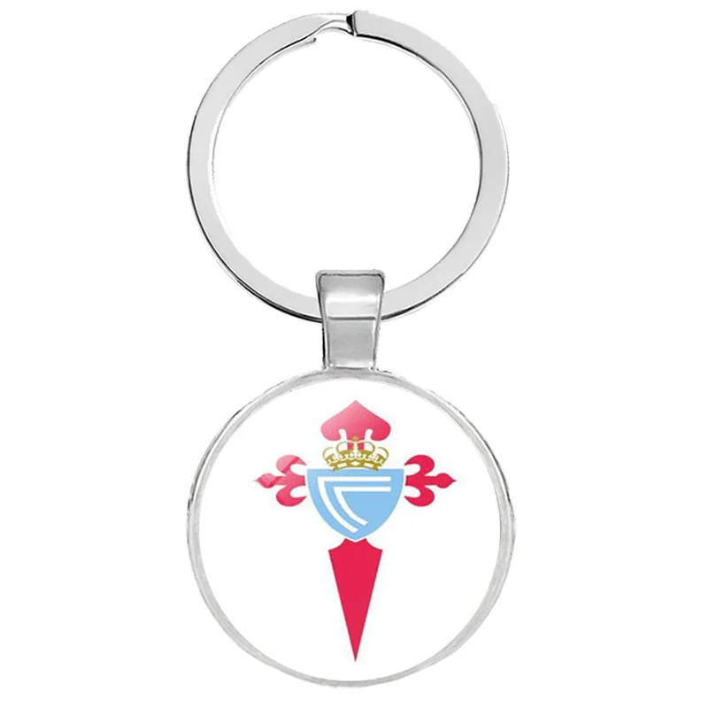 Football Club Keychain Jewelry with Glass Cabochon Football Team Logo Socceer Club Charm Wrap Leather Braided Keyrings