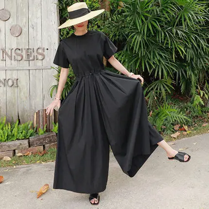 

Cotton Linen Loose Pants Korean-style Loose And Plus-sized Capri Casual Pants Short Sleeve One-piece Divided Skirt BF Students F