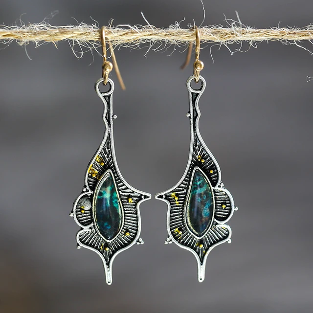 2021 Bohemian Ethnic Style Green Dangle Earrings For Women Tribal Jewelry Vintage Long Drop Earring Fashion Personality Gift Earring D374