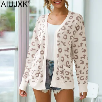 

AIUJXK New Arrival Leoprad Cardigan Women Fashion Autumn Winter 2019 Loose Kniitd Sweaters Female Casual Tops Coat Clothing