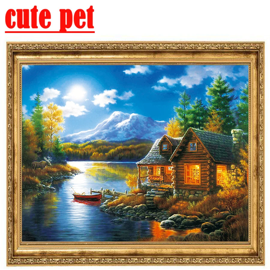 5D без рамки Lakeside hut алмазная живопись Diy Алмазная мозаика полная квадратная