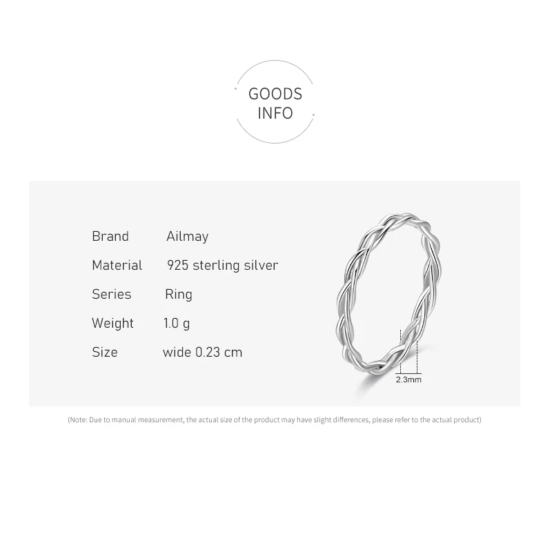 Real 925 Sterling Silver Simple Braided Texture Stackable Rings For Women Minimalist Fine Jewelry Ailmay silver ring,silver rings