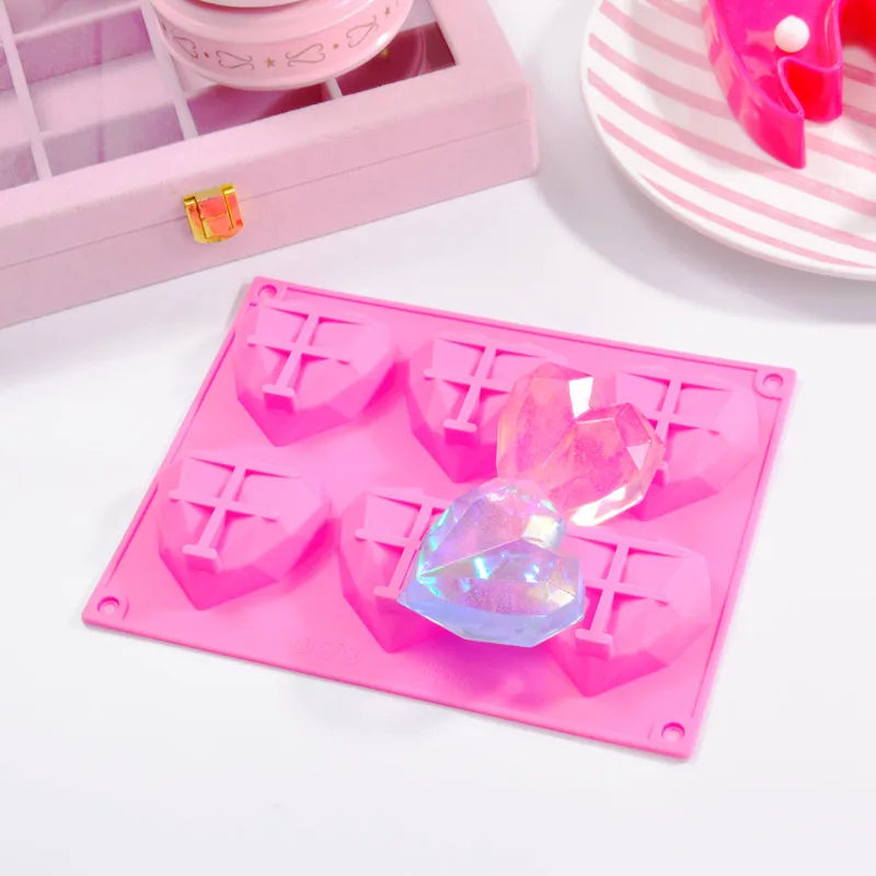 

6 Cavity Diamond Love Heart Shape Silicone Mold Cake Decorating Tools Mousse Cake Chocolate Mold Soap Mould Baking Pastry Tools
