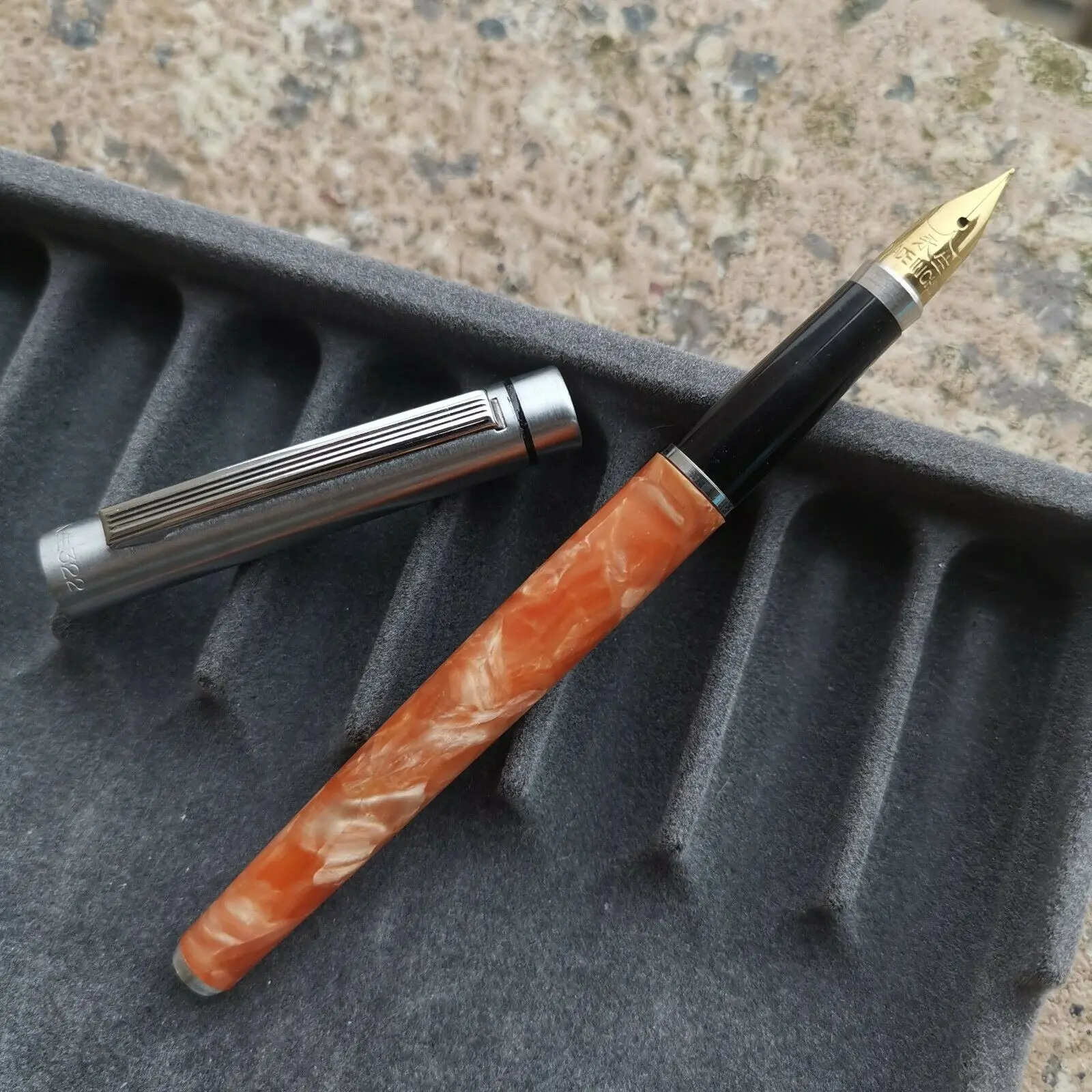 

Old Stock Wing Sung 322 Orange Celluloid Barrel Fountain Pen Fine Nib