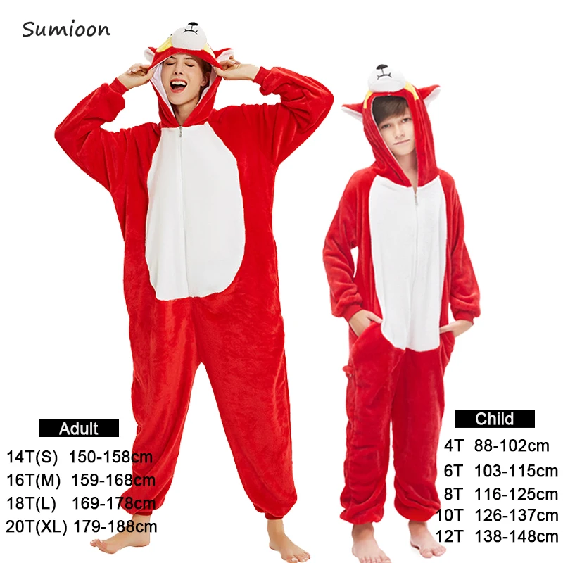 Kids Kigurumi Onesie Unicorn Pajamas For Woman Animal Wolf Panda Blanket Sleepers Baby Costume Winter Boy Girl Licorne Jumpsuit - Цвет: Red