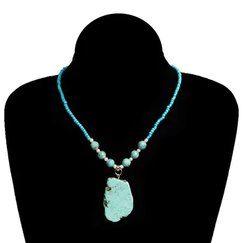 

Big Turquoises Pendant Turquoises Rosary Beaded Long Necklaces Boho Jewelry
