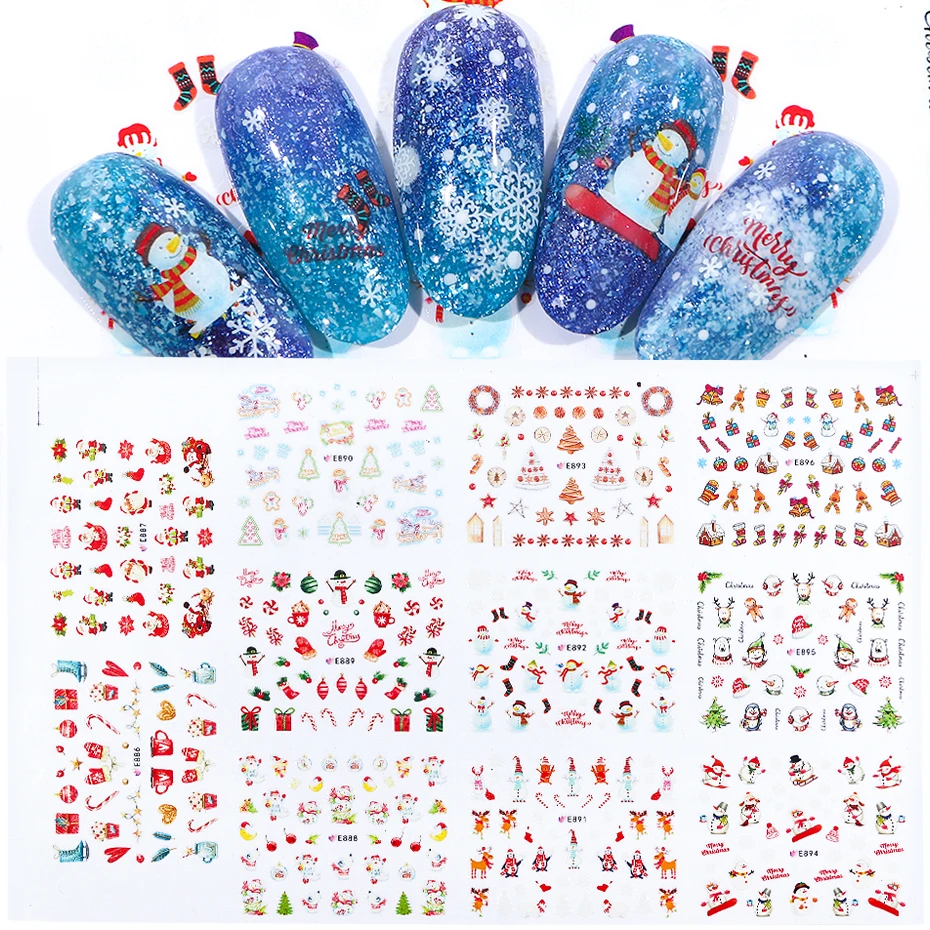 22 типа, рождественский стиль, наклейки для дизайна ногтей, снежинка, слайдеры, сделай сам, украшение для ногтей, маникюрный кончик, слайдер, набор CHE875-894