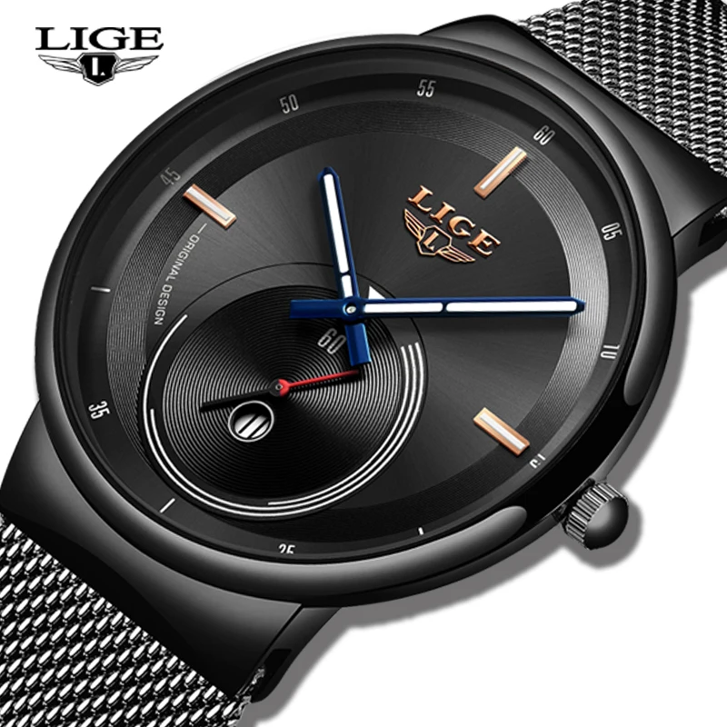 

LIGE Fashion Mens Watches Luxury Full Steel Quartz Watch Men Ultra-Thin Mesh Belt Watch Male Waterproof Clock Relogio Masculino
