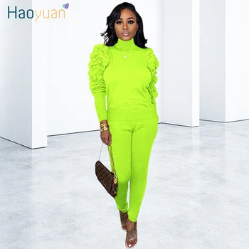 

HAOYUAN Two Piece Matching Sets Fall Winter Suits Festival Clothing Sexy Club Birthday Outfits 2 Piece Set Women Top and Pant