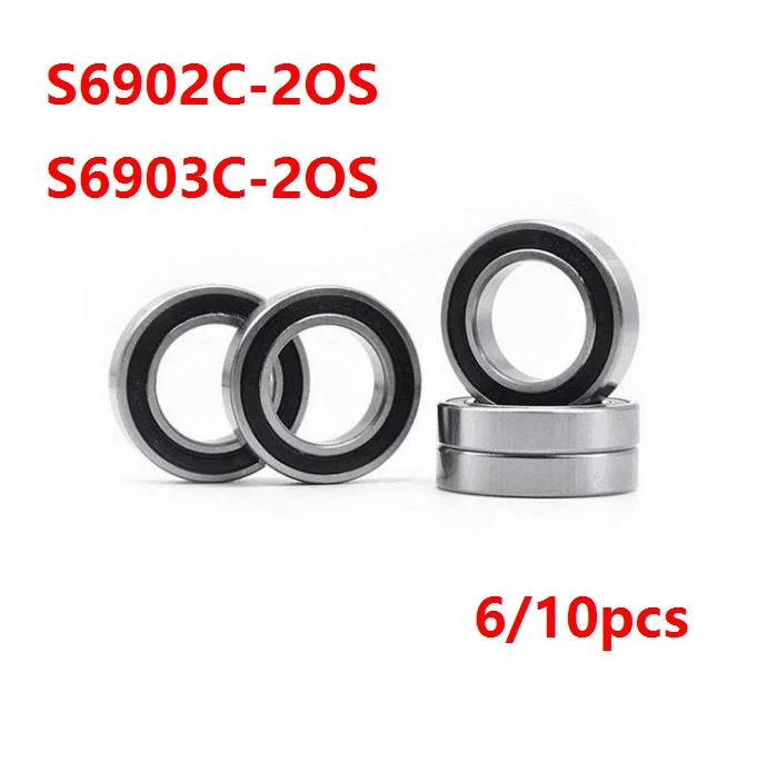 6/10pcs S6902C-2OS 15x28x7mm S6903C-2OS 17x30x7mm ABEC-5 Stainless Steel hybrid Si3N4 ceramic ball bearings Bicycle Bearing