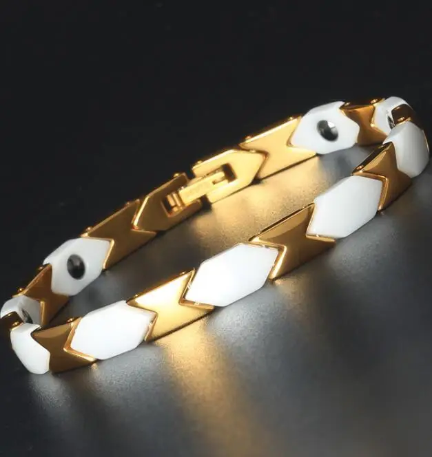 Bracciale Donna JewelryWe In Acciaio, Ceramica Bianca E Magnete – Regalo Con Sacchetto In Velluto