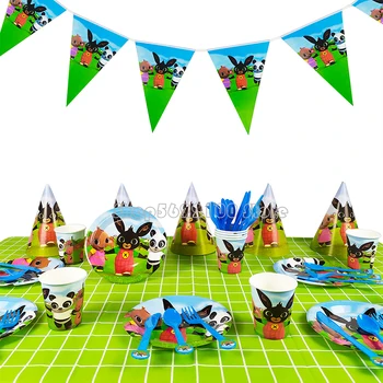 

Bing Rabbit Party Tableware Children's Birthday Party Decors Disposable Tableware Balloon Cups Plates Napkin Kids Party Supplies