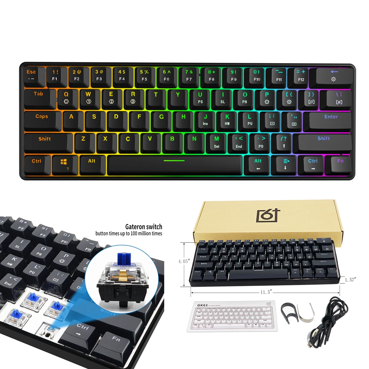 Axis 61 ключевые игры LC зеленый переключатель RGB игра механическая клавиатура оптическая может быть вставлен кабель механический IP68 водонепроницаемый