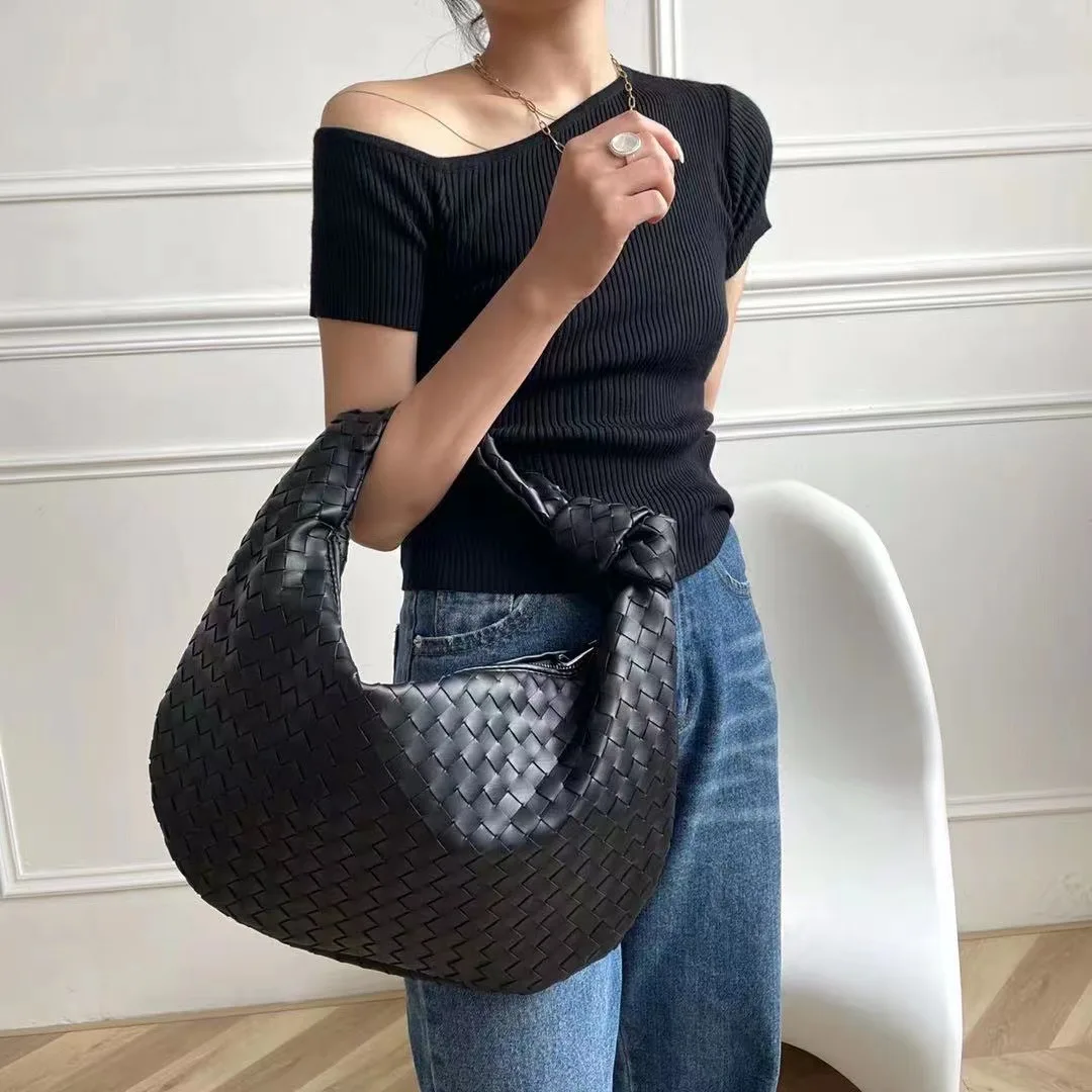 2022 Fashion Handmade Woven Bag Luxury Woven Leather Printed Shoulder Bag Lady Crossbody Hobo PU Knotted Handle Casual Handbag 