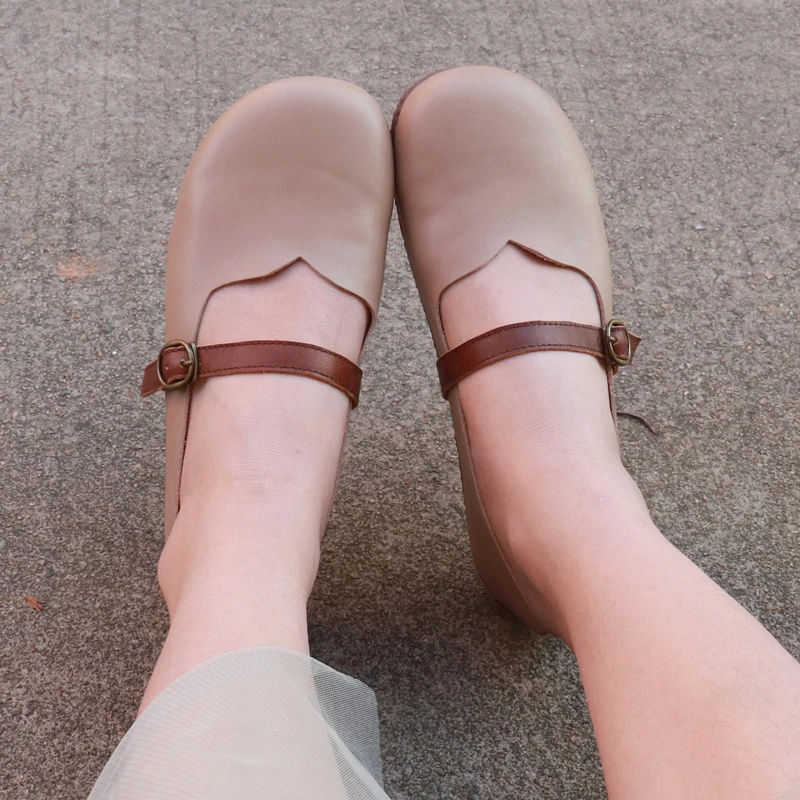 

Spring/Autumn Big Round Toe Grandma Shoes Soft Leather Flats Retro Comfortable Soft Sole Casual Mother Loafers Women's Shoes