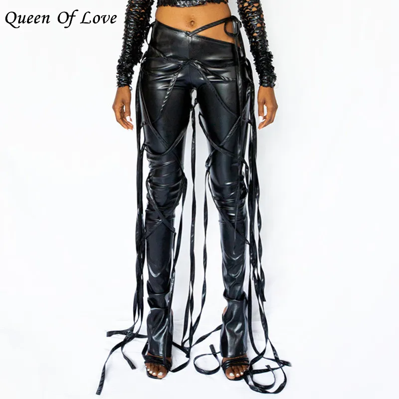 ruched leather leggings