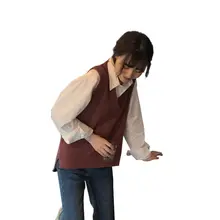 Женский свитер, однотонный пуловер с v-образным вырезом, свитер, Осень-зима, повседневный жилет, Свободный теплый свитер, Feme