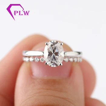 

1.50Ct 6*8mm Oval Moissanite Diamond Bezel Set Engagement Ring Set 14k White Gold Luxurious gifts