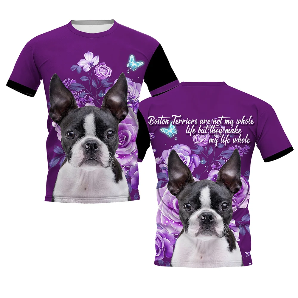 

HX Animals T-shirts 3D Graphic Dog Make Life Whole Tops Boston Terrier Rottweiler Floral Printed T-shirt Streetwear