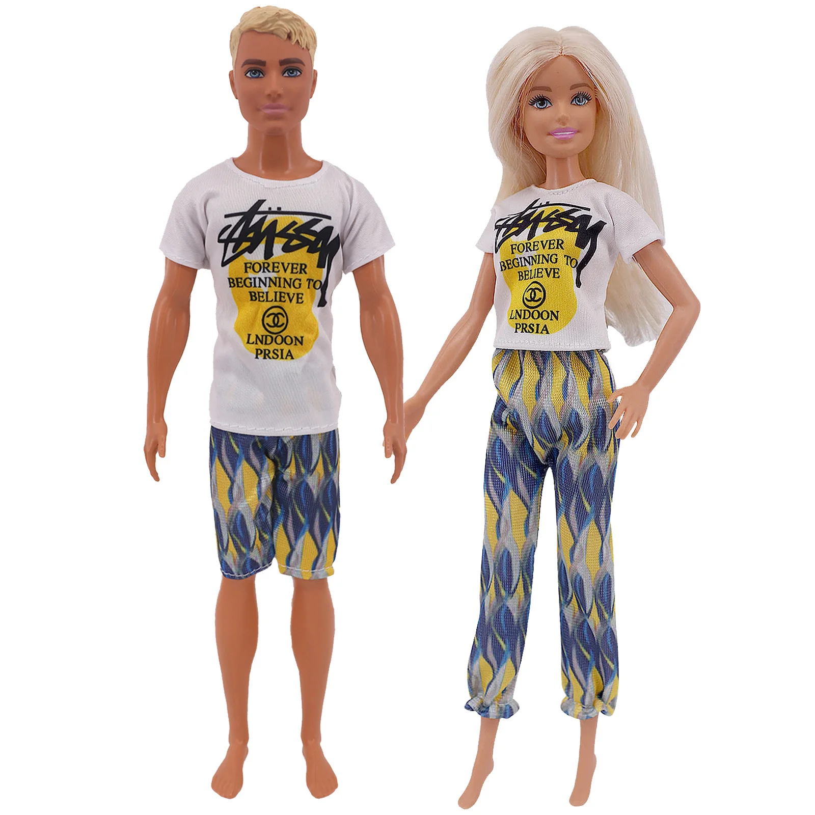 Barbie Doll Clothes Doll Clothes Accessories Doll Clothes Doll Accessories 2pcs Couple Outfit Doll Clothes Dress Shirt Denim Grid Skirt Daily Casual Wear For Ken&Barbis