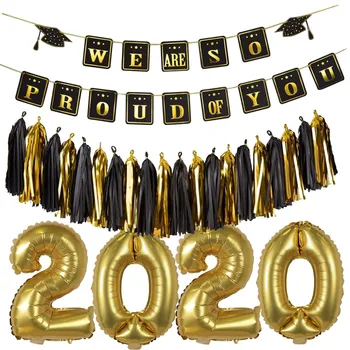 

25PC Balloons kit we are so proud of you 2020 print Graduation Decorations Balloons Props Banner Paper Tassel Graduation party