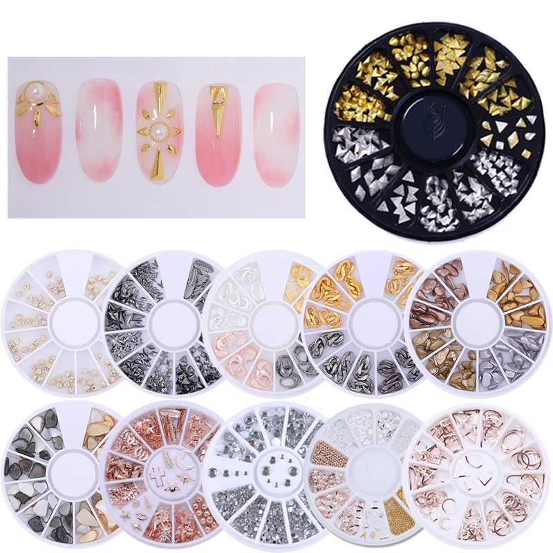 

3D Nail Rivet Studs Metal Rose Gold Nails Seashell Star Moon Multi Size Accessories DIY Nail Art Decorations Tips in Wheel