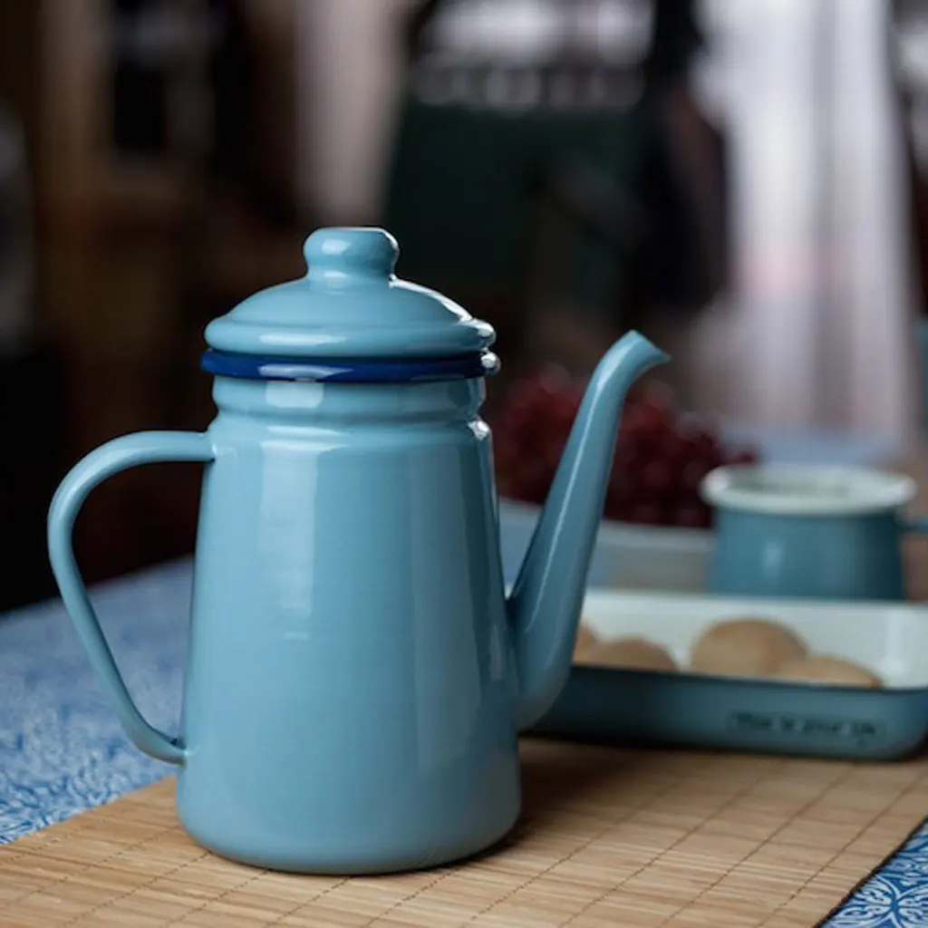 1000ml Enamel Teapot Vintage Loose Leaf Tea Coffee Tea Water Pot Kettle