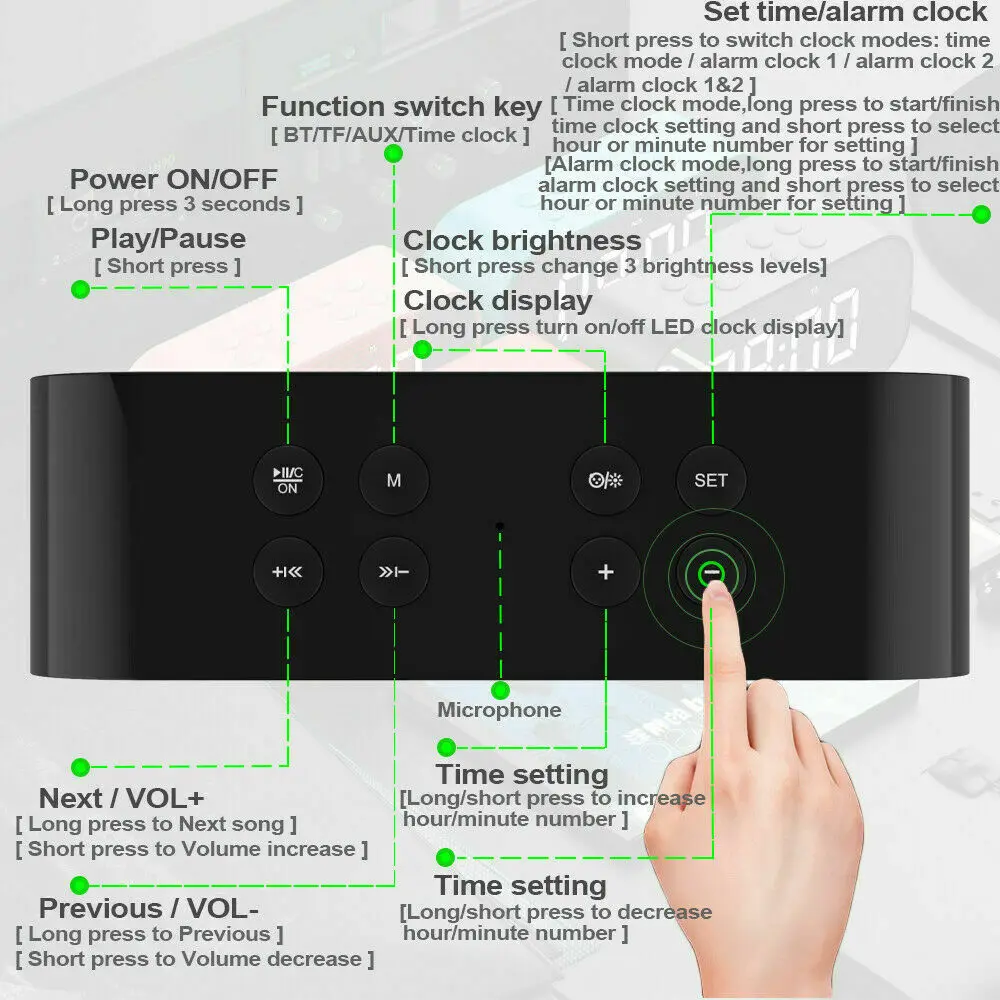 Хит, Bluetooth динамик с fm-радио, светодиодный зеркальный будильник, часы с сабвуфером, музыкальный плеер, повтор, настольные часы, портативные зеркальные MP3
