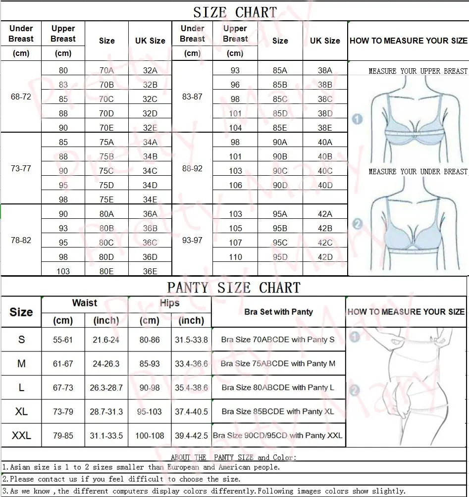 加水印BRA+PANTY SIZE CHART