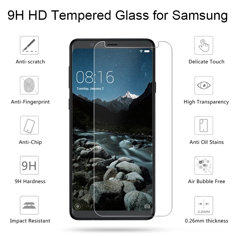 Защитное стекло 9H для Samsung Galaxy A8 Plus A6 A7 A9 2018 пленка протектор экрана Note 7 5 4 3 |