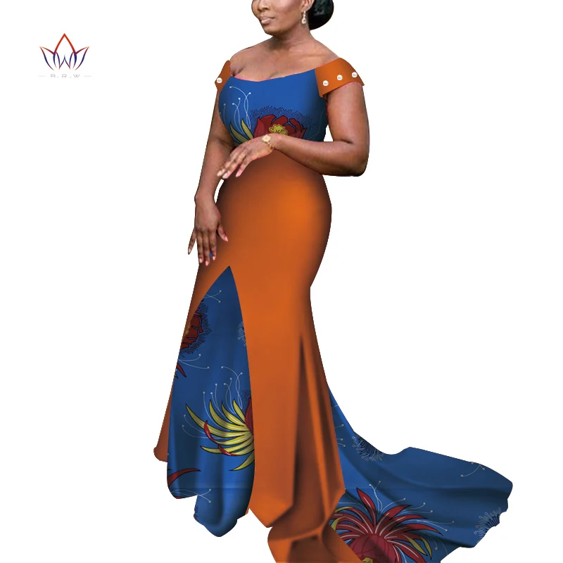 Африканские платья для женщин с открытыми плечами Длинные платья Дашики вечерние платья в африканском стиле WY3852 - Цвет: 14
