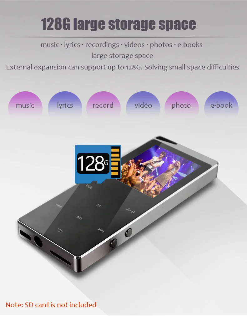 2021 New Bluetooth MP4 Music Player 4GB 8GB 16GB Touch Key SD Card Insert FM Radio Multiple Language Luxury Metal HiFi Player