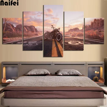 

DIY diamond Paintings cross stitch Picture Road Numbers Route 66 Motorcycle Vehicle 5pcs diamond embroidery Landscape Home Decor